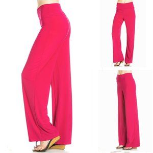 Azules Women's Poly Span Comfy Stretch Palazzo Pants S,M,L,XL,Pink, Made in USA